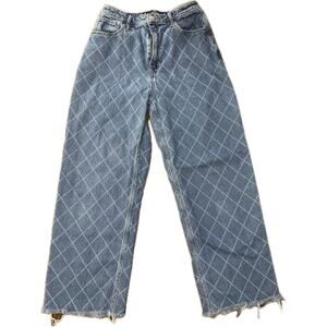 Hollister Ultra High Rise Dad Blue Jeans Vintage Stretch Diamond Window Pane 3R